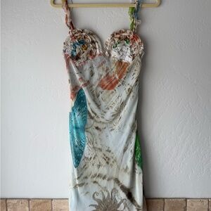 Just Cavalli Silk Dress with Multicolor Butterfly Design